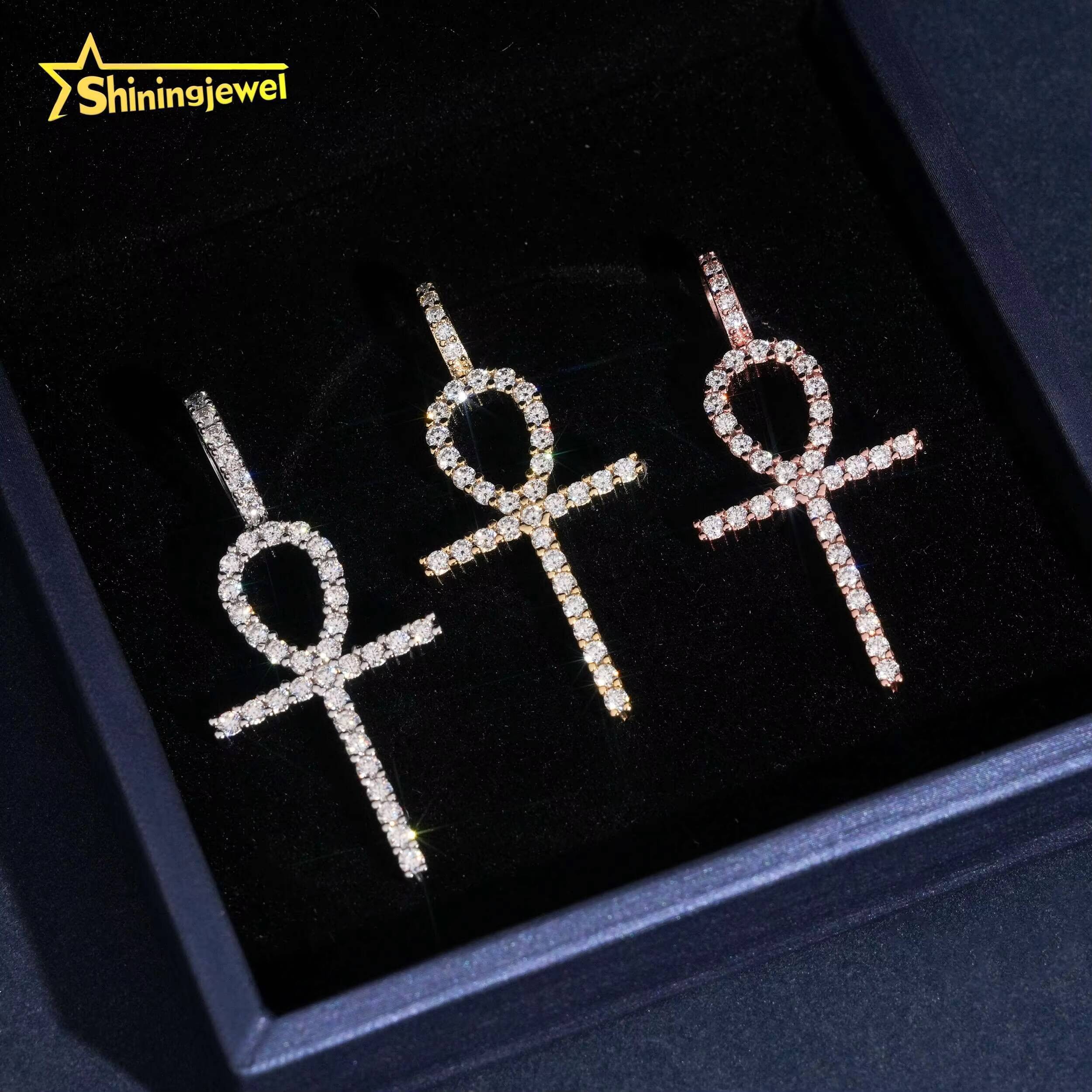 Fashion Jewelry 925 Silver Rose Gold Hip Hop Cross Allah Charms Iced Out Moissanite Pendant