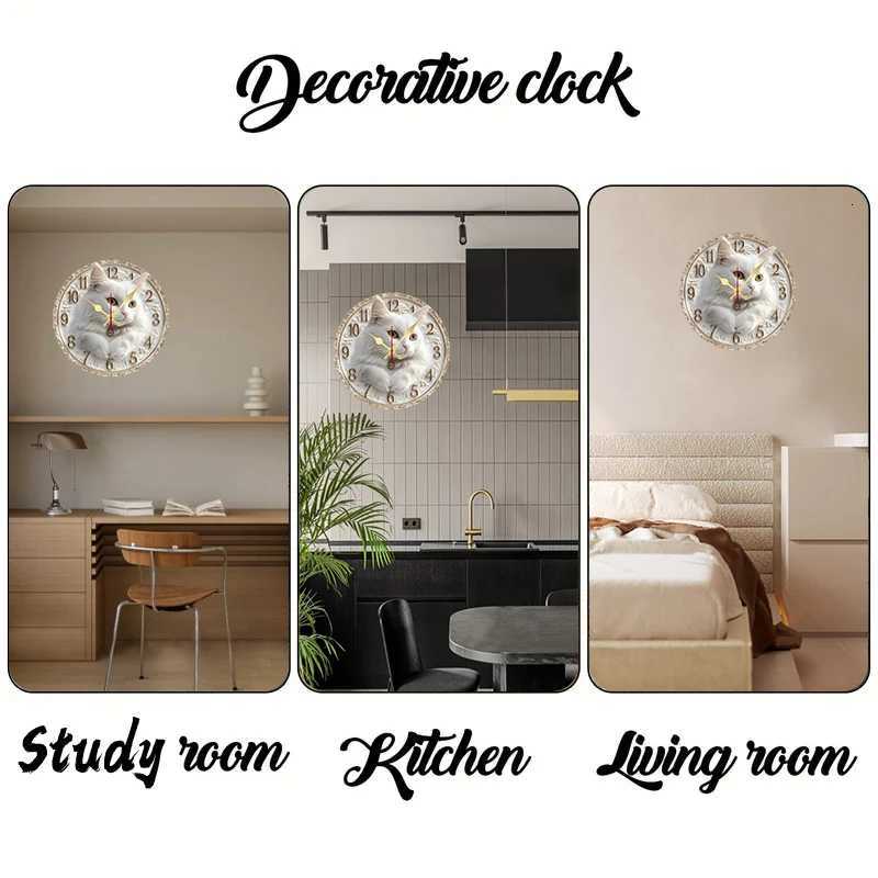 Elegant Cat Themed Wooden Round Silent Hanging Wall Clock Suitable For Living RoomOffice Study Room Bedroom Home Decoration C251015
