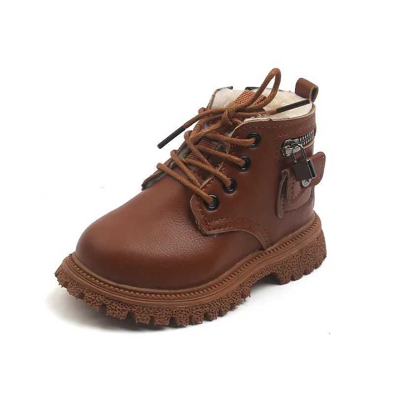 2025 Winter New Children England Style Short Boots for Boys Handsome Warm Plush Boots Shoes Girls Fashion Lock Decoration I06309T251015