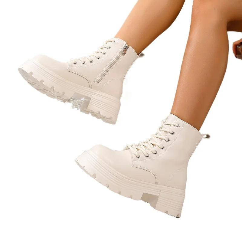 2026 Ankle Boots Women Fashion Autumn Casual Female White Chelsea Booties Punk Gothic Shoes Platform Short Leather Combat 251010