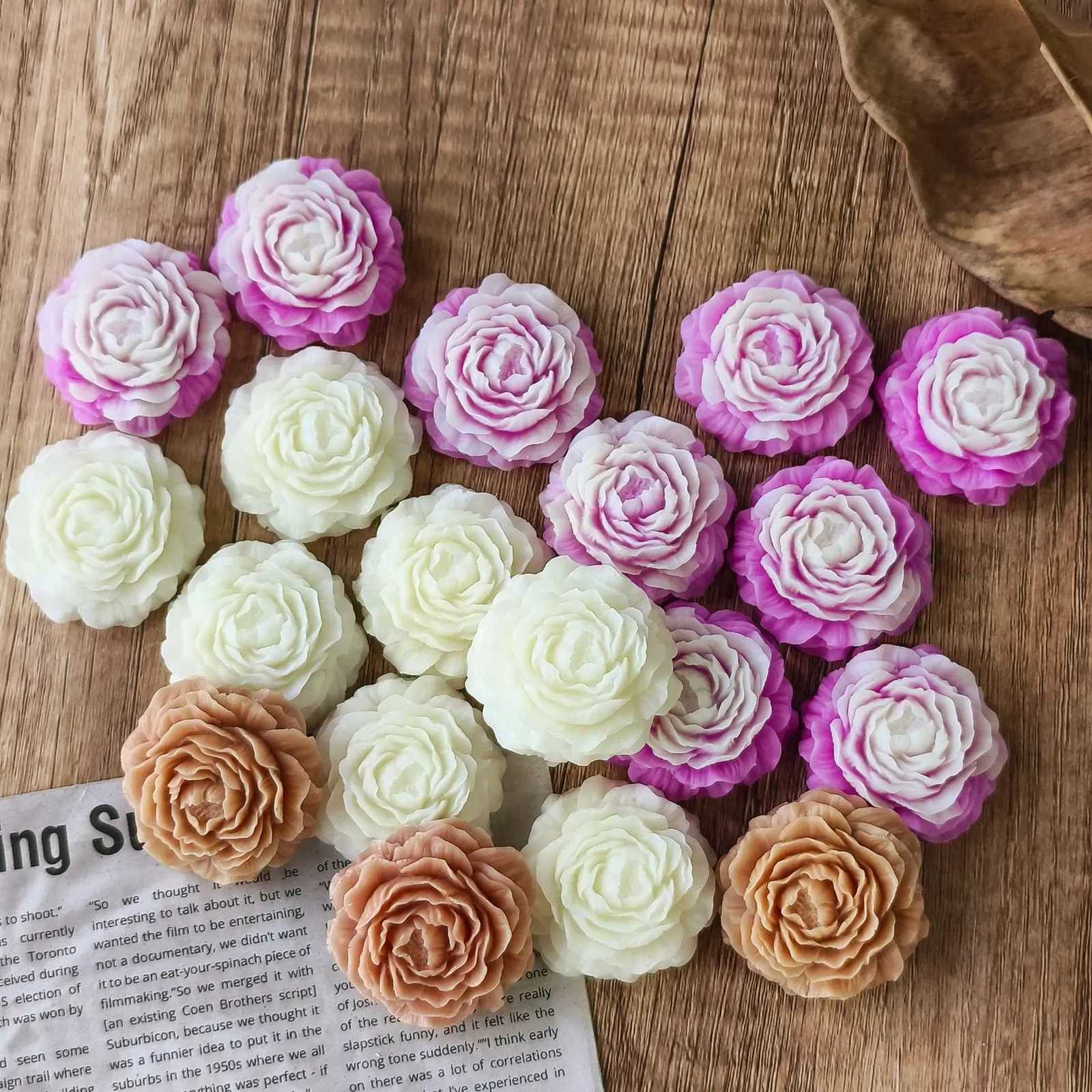 DIY Flower Aroma Candle Plaster Diffuser Stone Mould Candy Chocolate Baking Tool 3in1 Peony Flowers Handmade Soap Silicone Mold C251015