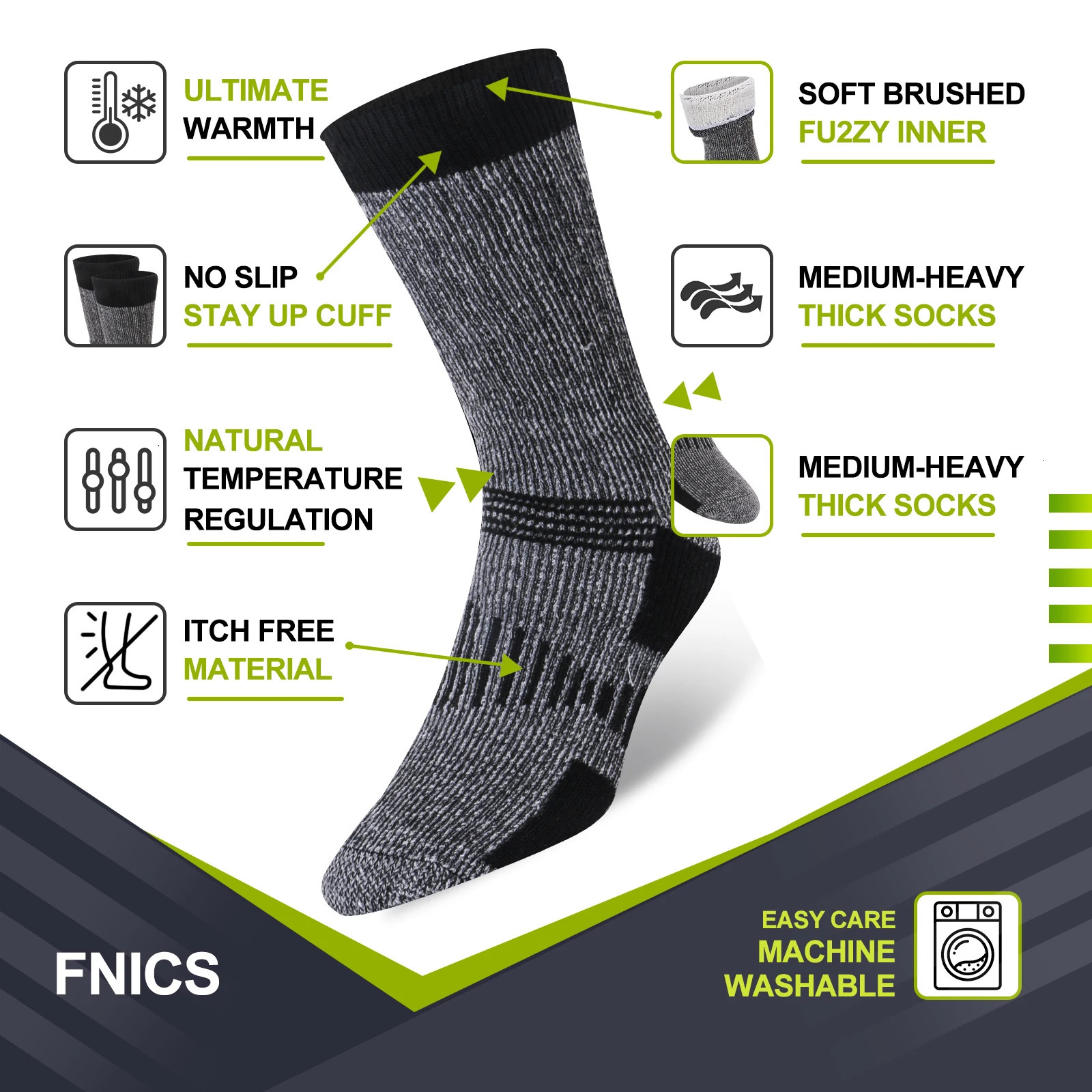 3 Pairs Men Women Merino Wool Crew Socks Thickened Thermal and Warm Socks for Winter Work Outdoor Hiking Running Sports Large251014