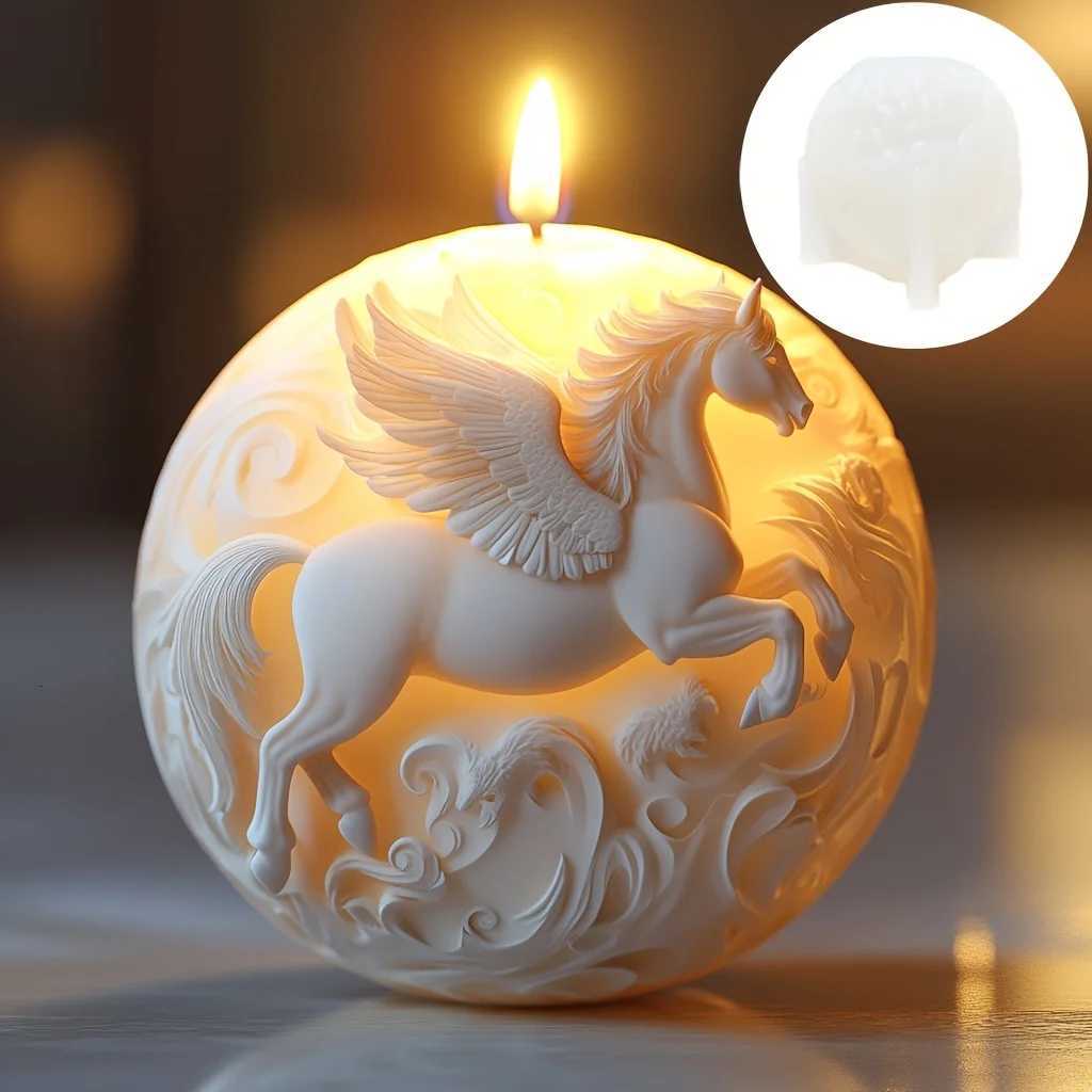 Steed Wings Flying Horse Spherical Candle Silicone Mold Flying Horse 3D Spherical Resin Mould Running Flying Horse Gypsum Molds C251015
