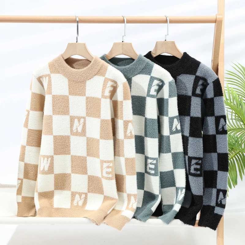 High quality Mink hair Sweater autumn Winter mens fashion Korean Rhombus Knitted Pullover mens wear Thickened mens Top J251015