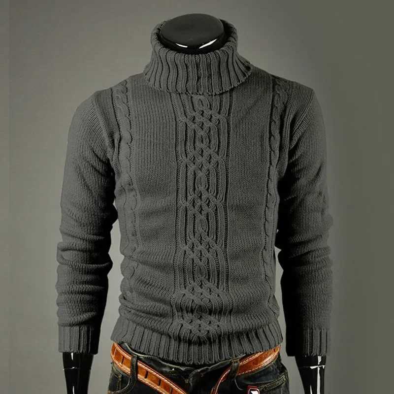 2024 European and American Mens Thickened Highneck Sweater Autumn and Winter Trendy Longsleeved Knitted Shirt J251015