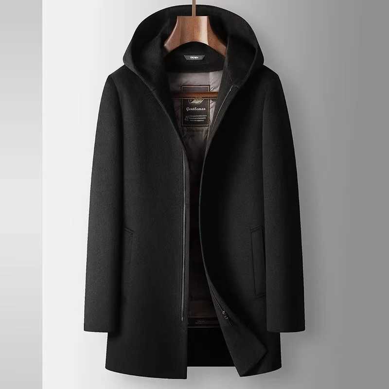 2025 Winter New Mens Hooded Woolen Coat Detachable Down Inner Tank Wool Content 70 Thickened Warm Medium to Long Casual Coat W251015