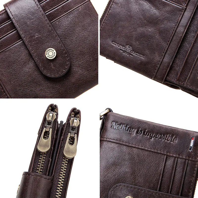 Casual Mens Wallet Genuine Leather RFID Card Holder Cowhide Zipper Coin Pocket High Quality Bifold Male Cartera Hombre 251014
