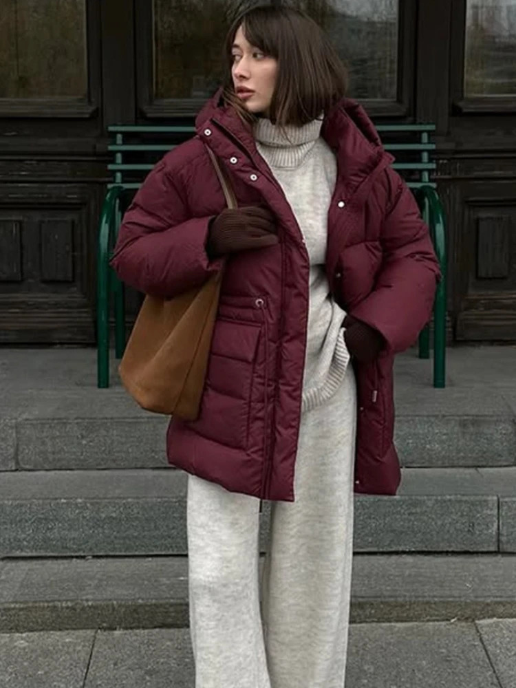 Tossy Leisure Womens Hooded Parker Coat Drawstring Waist Warm Solid Pocket And StandUp Collar Long Sleeves Parker Coat 251011