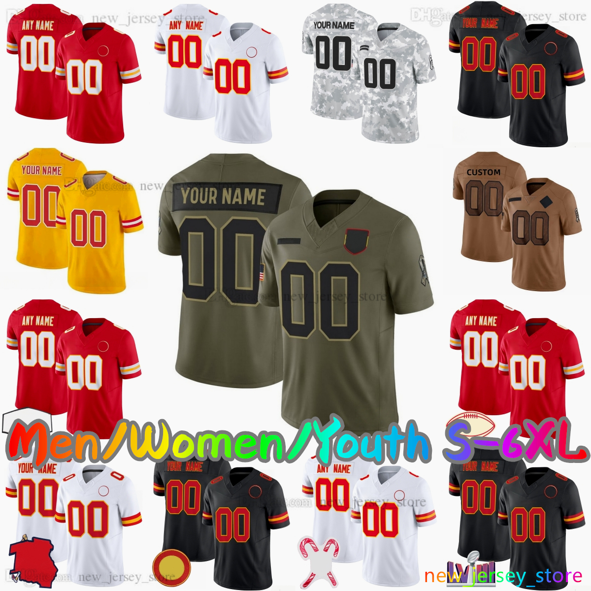 2025 Custom S-6XL DIY 15 Patrick Mahomes Football Jersey 87 Travis Kelce 10 Isiah Pacheco 95 Chris Jones 1 Xavier Worthy 4 Rashee Rice 52 Creed Humphrey Stitched Jerseys
