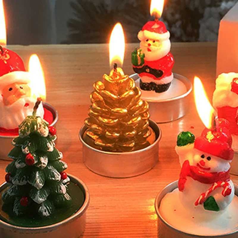 Mini Xmas Candles Navidad New Year Gifts Christmas Candles Santa Claus Snowmen Tin Cans Candle Christmas Decorations for Home C251015