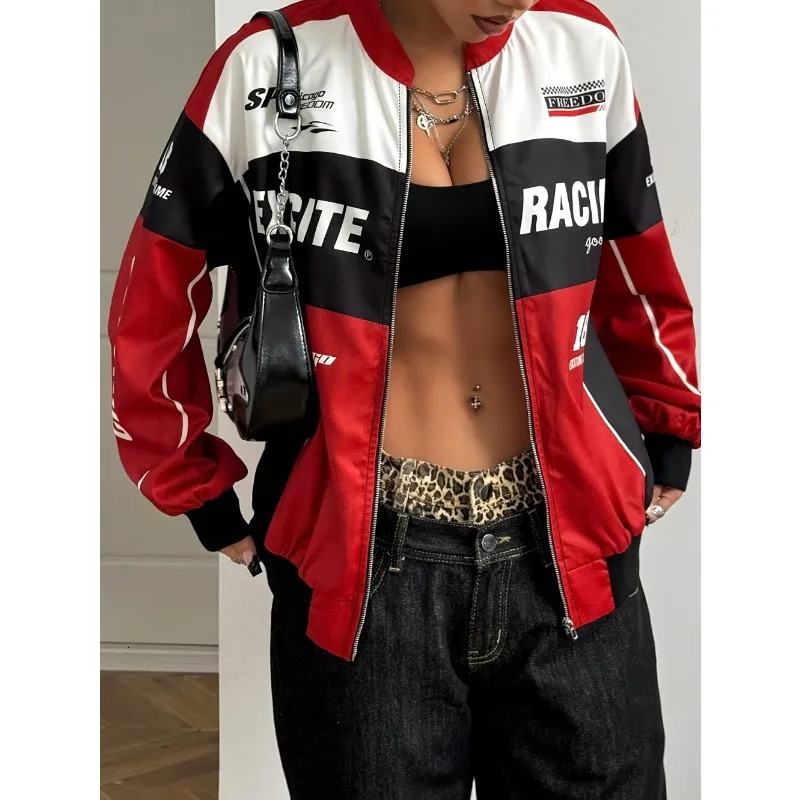 Varsity Jacket Tops Womens Patchwork Long Sleeve Racing Bomber Letterman Jackets Color Block Y2k Outerwear Vintage Streetwear 251015 - view 5