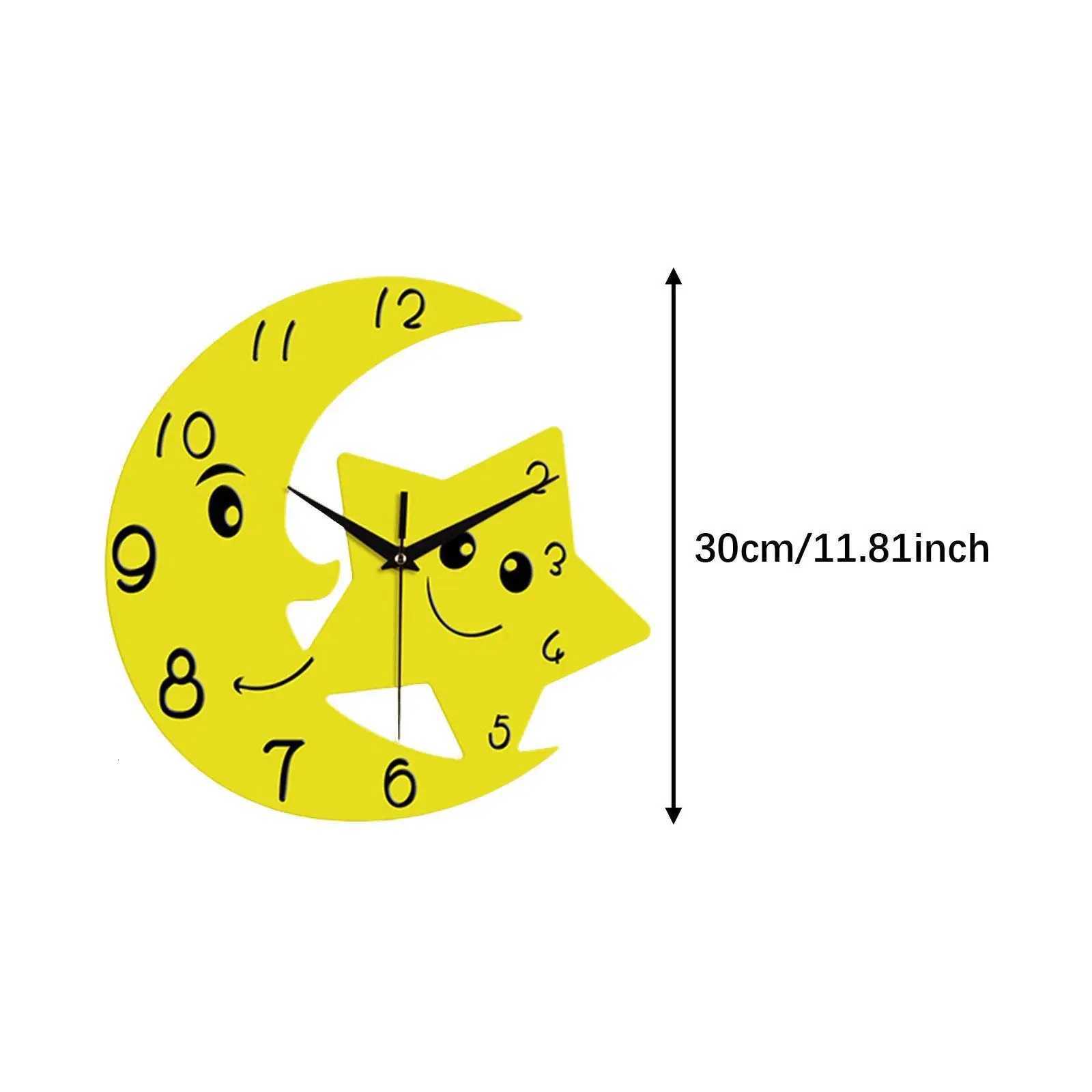 Cute Moon Star Wall Clock Mute Modern Acrylic No Ticking Decoration Wall Art Decor for Dorm Indoor Bedroom Living Room C251015