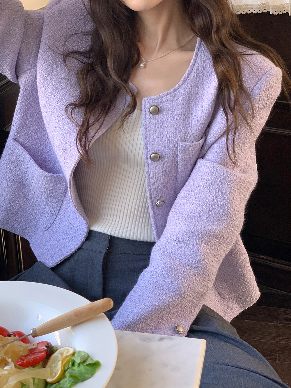 2025 Autumn/Winter Designer Coat New High end Women's French Korean Short fashion Style Purple Fashion New High end Short Style Coat
