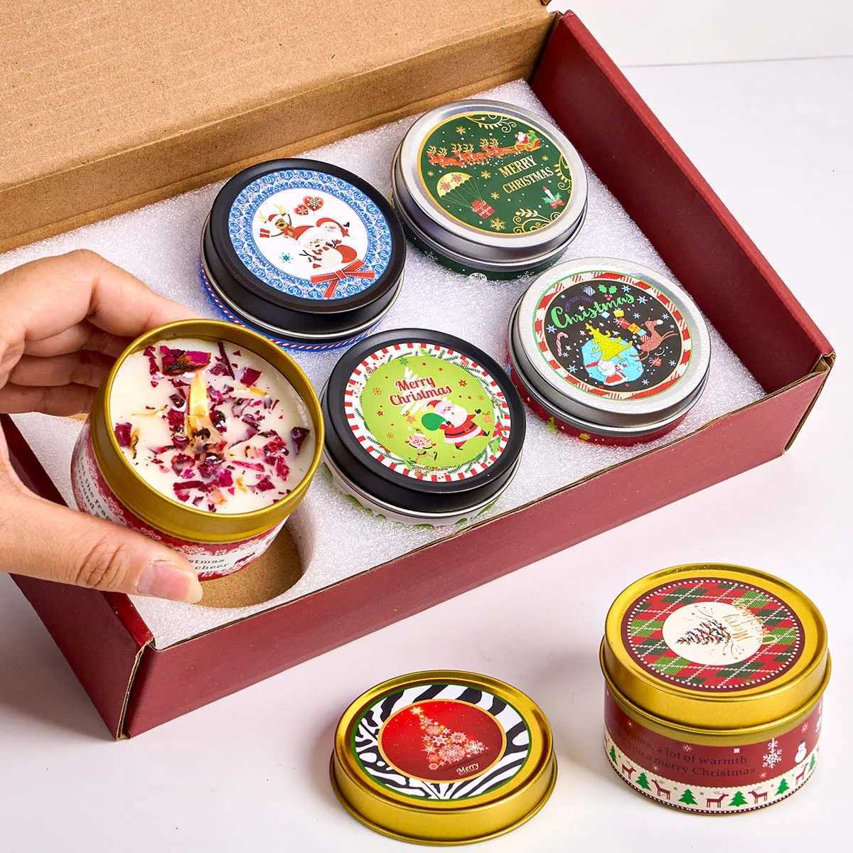 Christmas Atmosphere Aromath Set Gift DIY Smokeless Plant Based Soy Wax Tin Box Home Bedroom Xmas Party Scented Candles Decor C251015