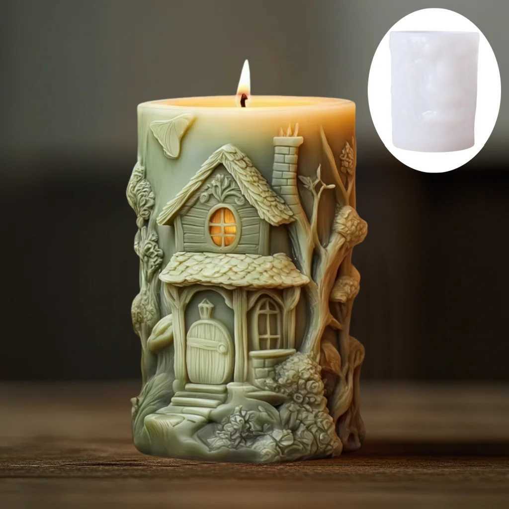 Magic House Cylinder Candle Silicone Mold Halloween Gift Magic Elf Castle Cylinder Resin Mould Devil House Gypsum Molds C251015