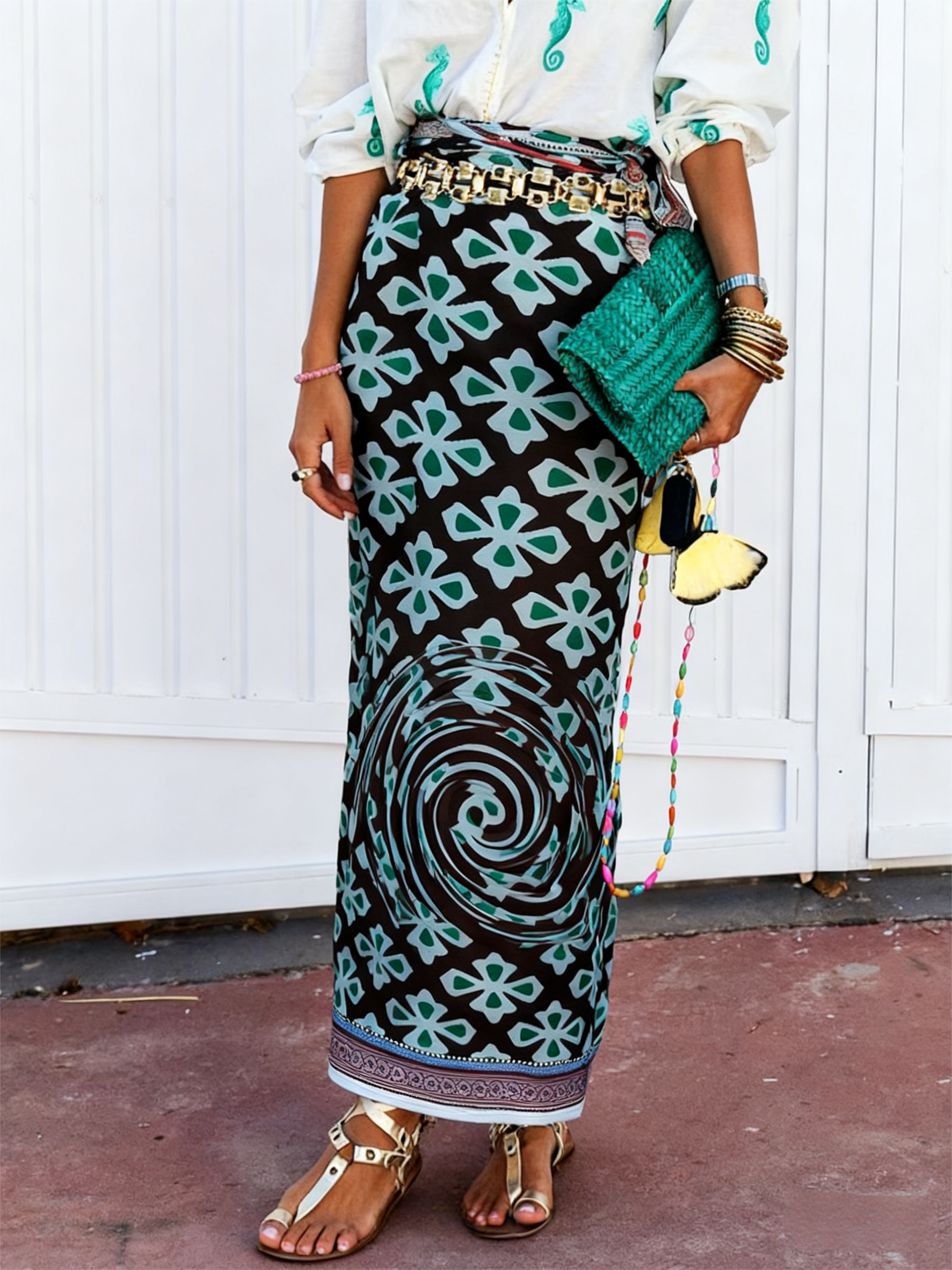 Elegant Mid-Length Ethnic Design Skirt Made of Soft Milk Silk Fabric Perfectly Suitable For Both Business And Everyday Use-CF42745