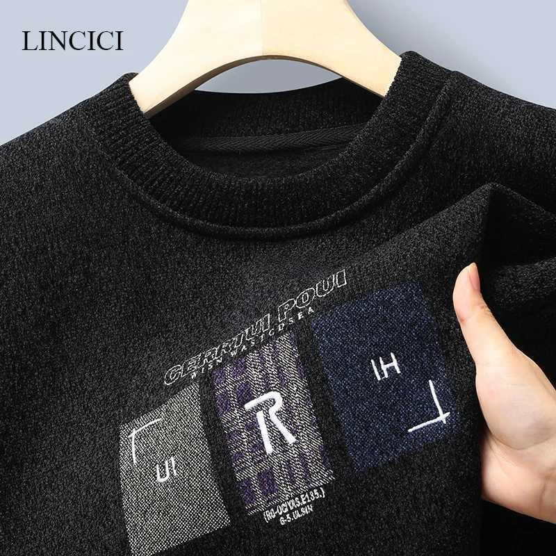 2024 AutumnWinter New Mens Sweater with Thick Velvet for Warmth Round Neck Letter Embroidered Knitted Inner Undercover J251015