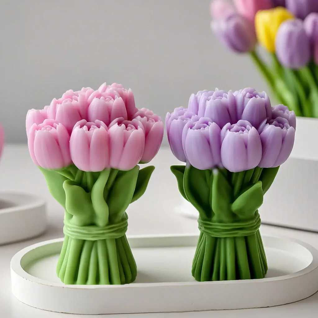 Valentines Day Gift Tulip Bouquet Silicone Mold DIY Flowers Aroma Candle Molds Handmade Soap Candle Making Supplies C251015