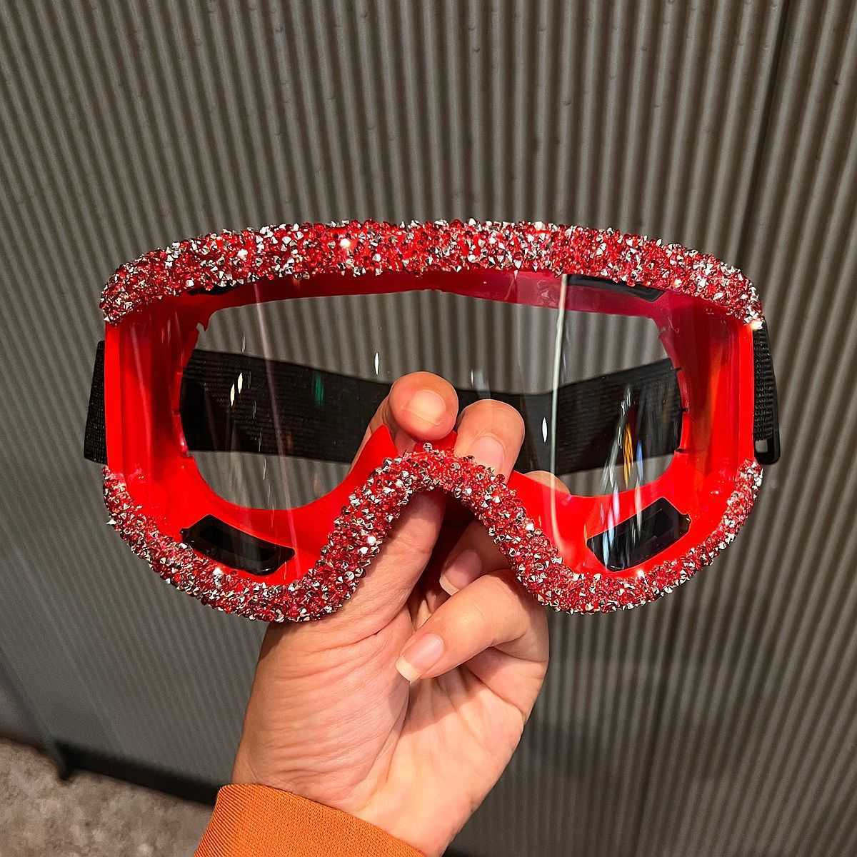 New Luxury Rhinestone Goggles Mountaineering Sandproof Dustproof Cycling Glasses Large Frame Sponge Ski Goggles H251015