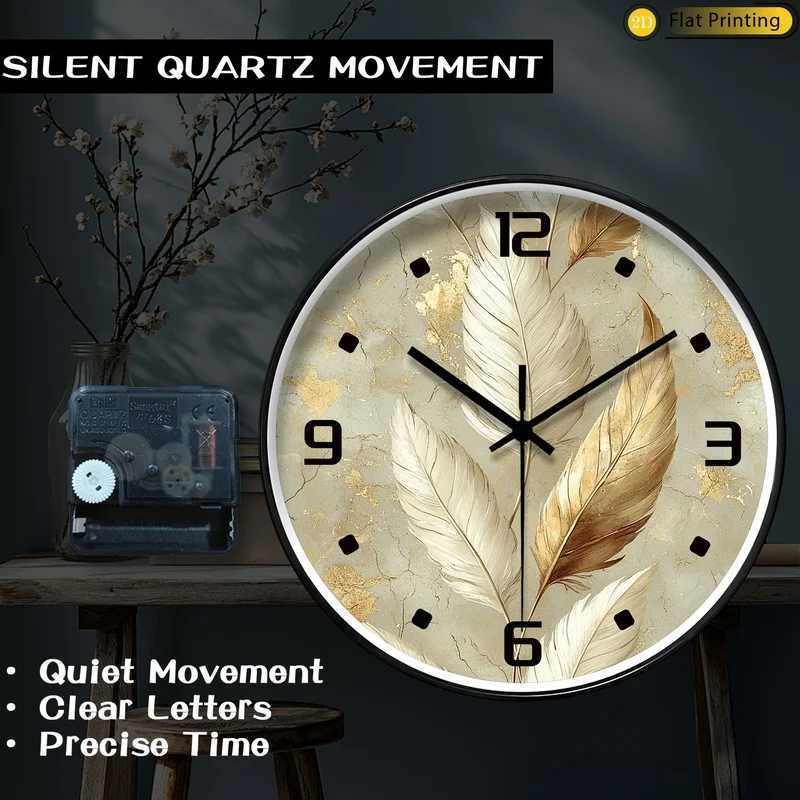 Simplicity Golden feather pattern Non Ticking Wall Clock Exquisite choice for New Year Christmas presents C251015