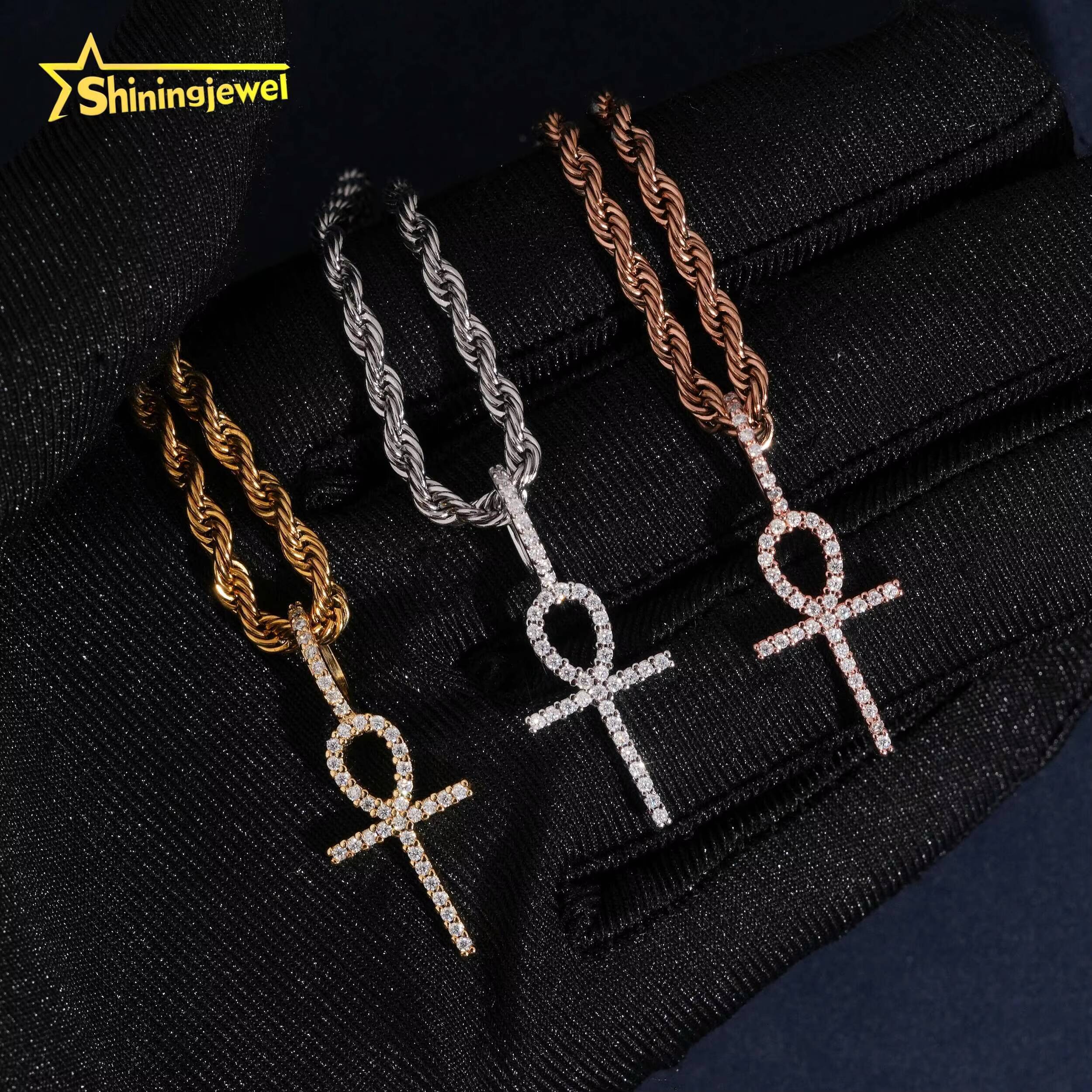 Instock Hip Hop Jewelry Iced Out Cross Pendant Moissanite Diamond Charm Solid 925 Sterling Silver Cross Pendant Pass Tester