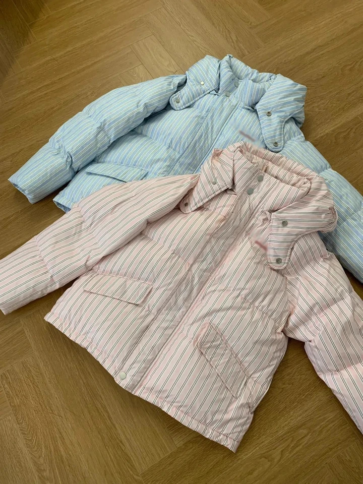 Korea Striped Hooded Cotton Coats Winter Streetwear Fashion Parkas Thick Causal Casaco Tops Loose Wom 251011