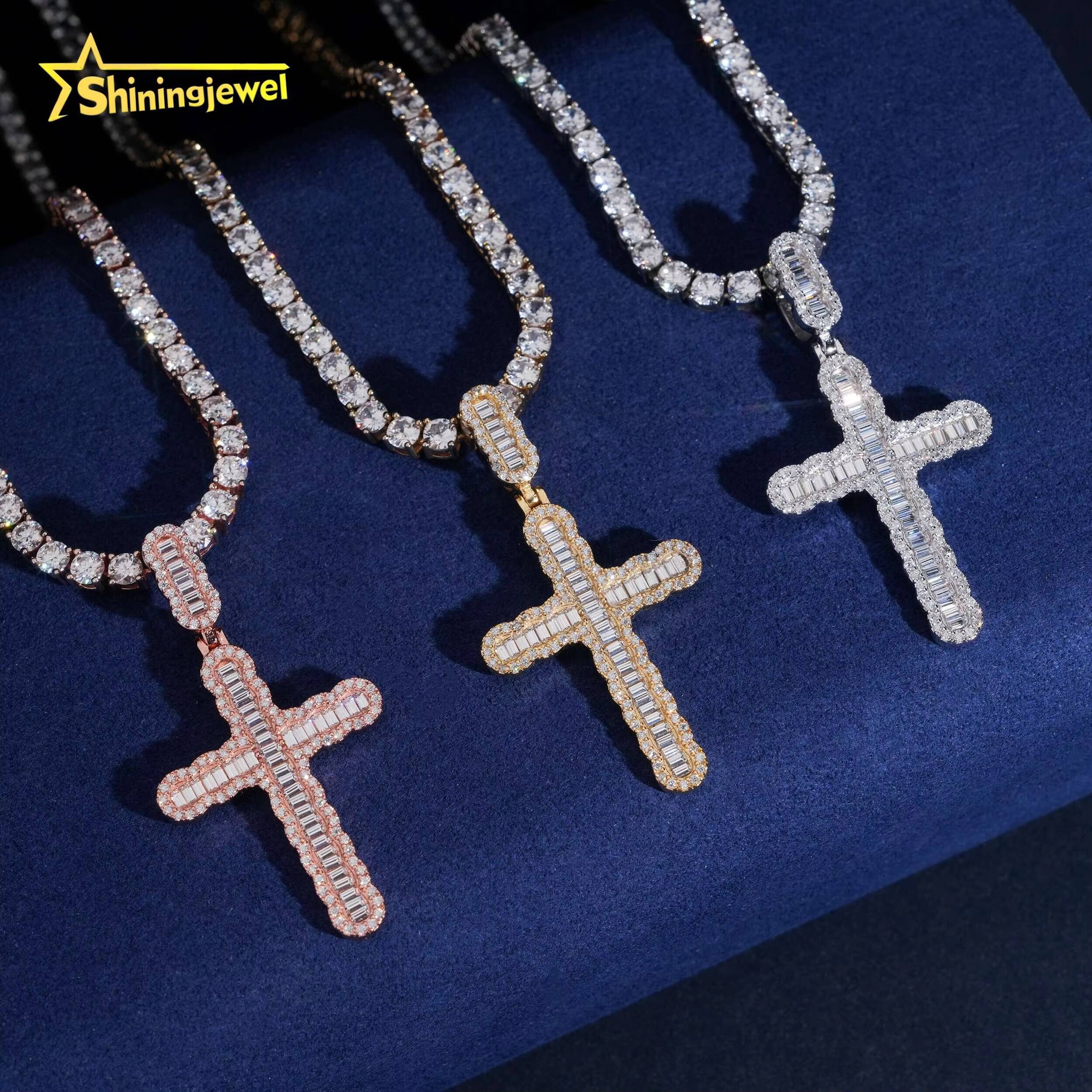 Hip Hop Style Pass Diamond Tester Iced Out Fine Jewelry 925 Silver Cross Charms Moissanite Pendant