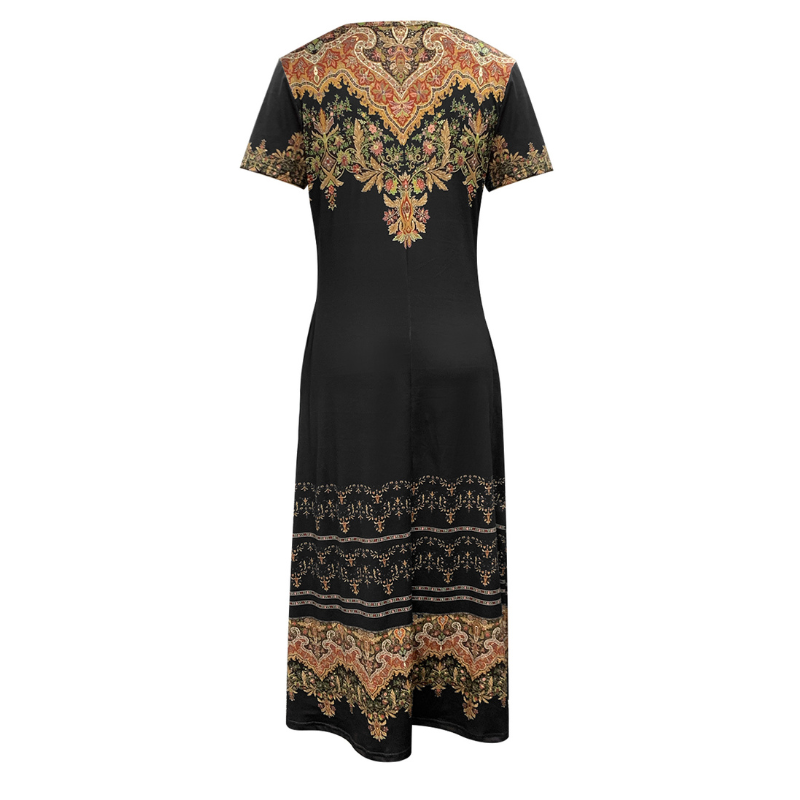 Casual Office Ready Milk Silk Material V Neck Maxi Tunic with Unique Pattern Design for Curvy Figures-CF50145