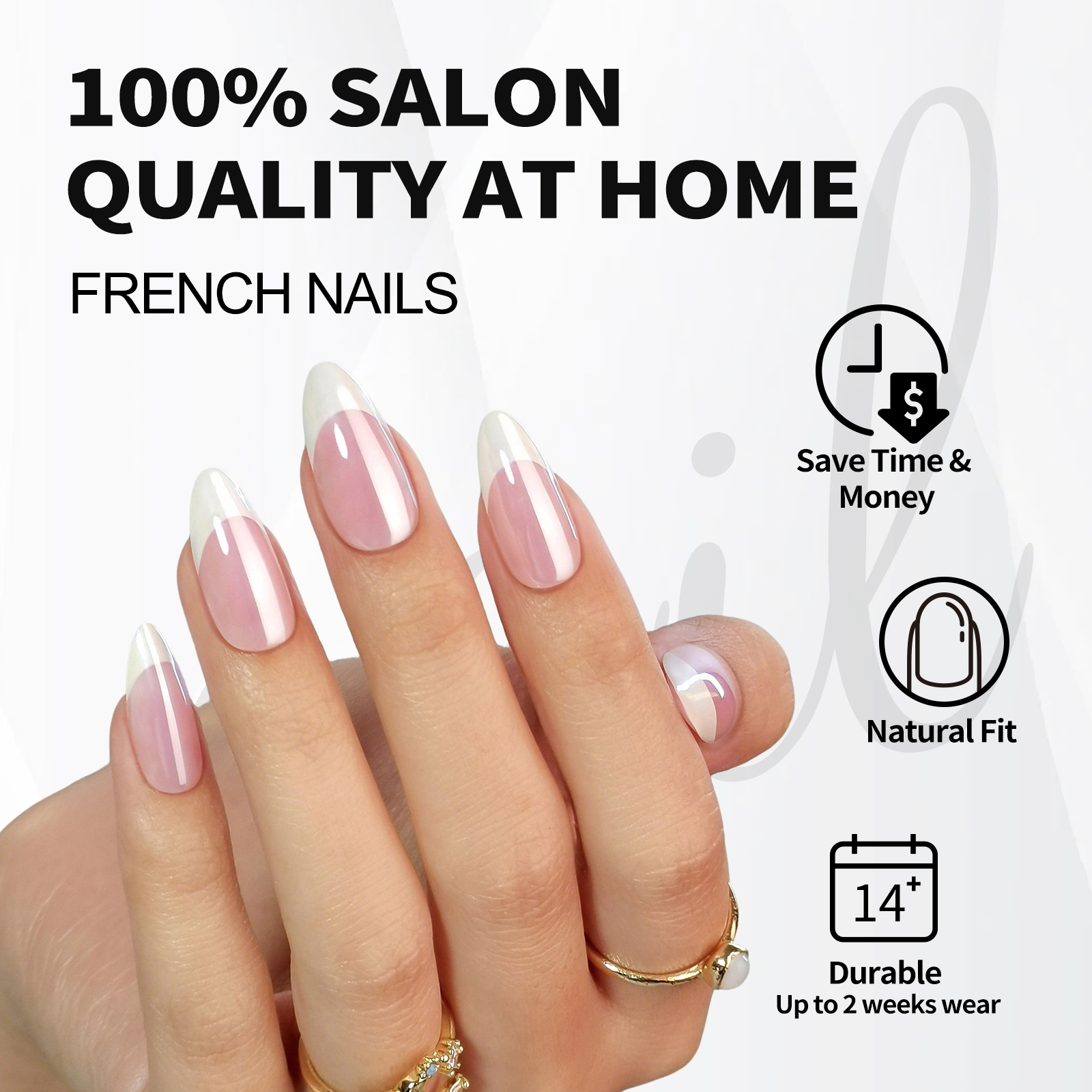 32Pcs French False Nails Almond Fake Nails with Glue Press on White Edge Design Wearable Simple Ins Pink Stiletto Nail Tips