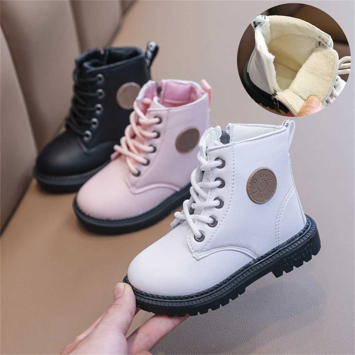 Kids Fashion Casual Boots Toddler Boys Girls Autumn Winter Leather Snow Boots Children Running Shoes Sport Snow ShoesT251015