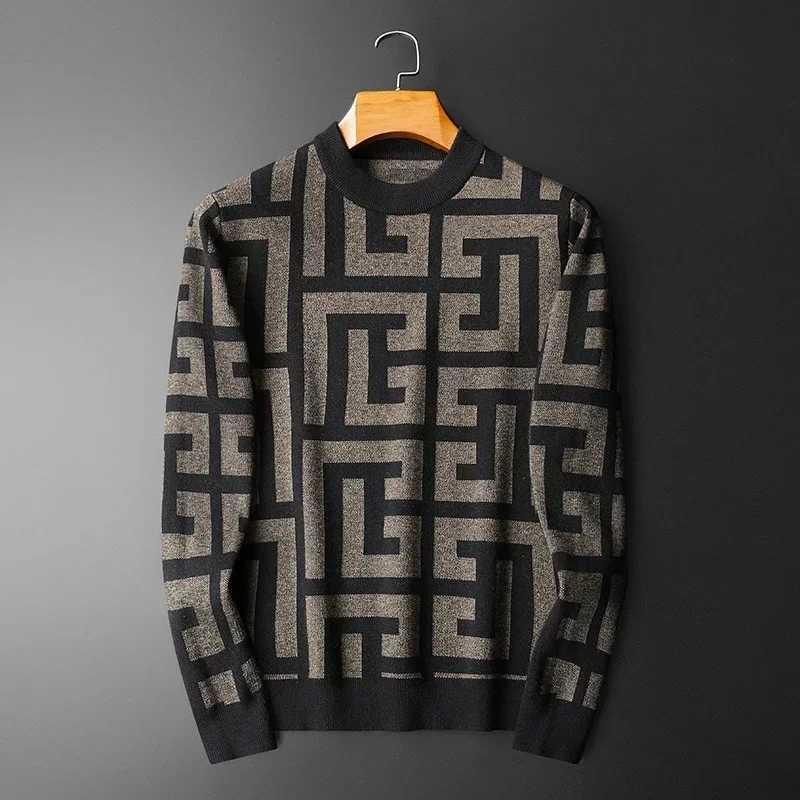 New Arrival Wool Pullover Mens Sweaters Luxury Long Sleeve Computer Knitted Round Collar Casual Geometric Male Sweaters 4XL J251015