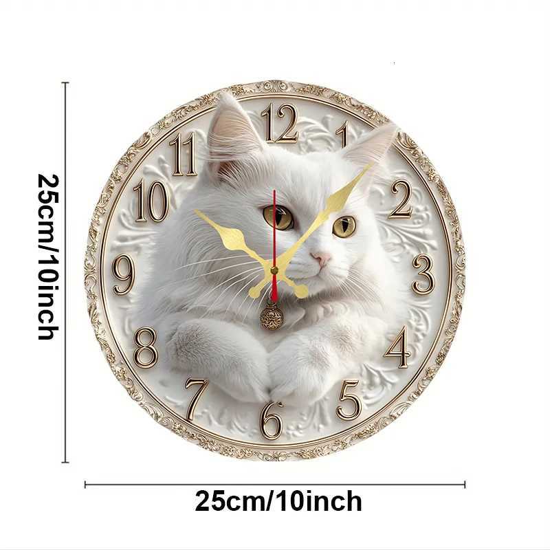 Elegant Cat Themed Wooden Round Silent Hanging Wall Clock Suitable For Living RoomOffice Study Room Bedroom Home Decoration C251015