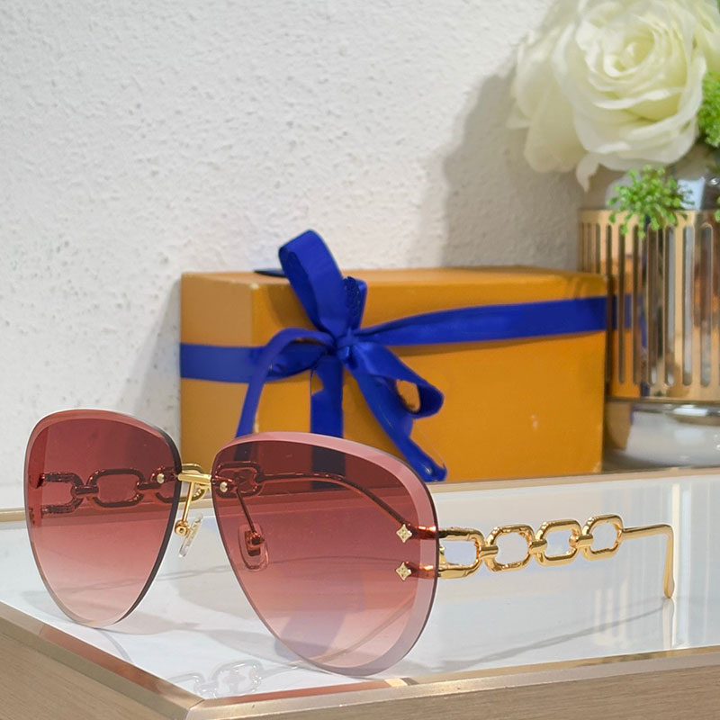 Jewel Pilot Sunglasses Designer lady classic frameless pilot glasses Monogram Flower Fashionable Outdoor Party 2981