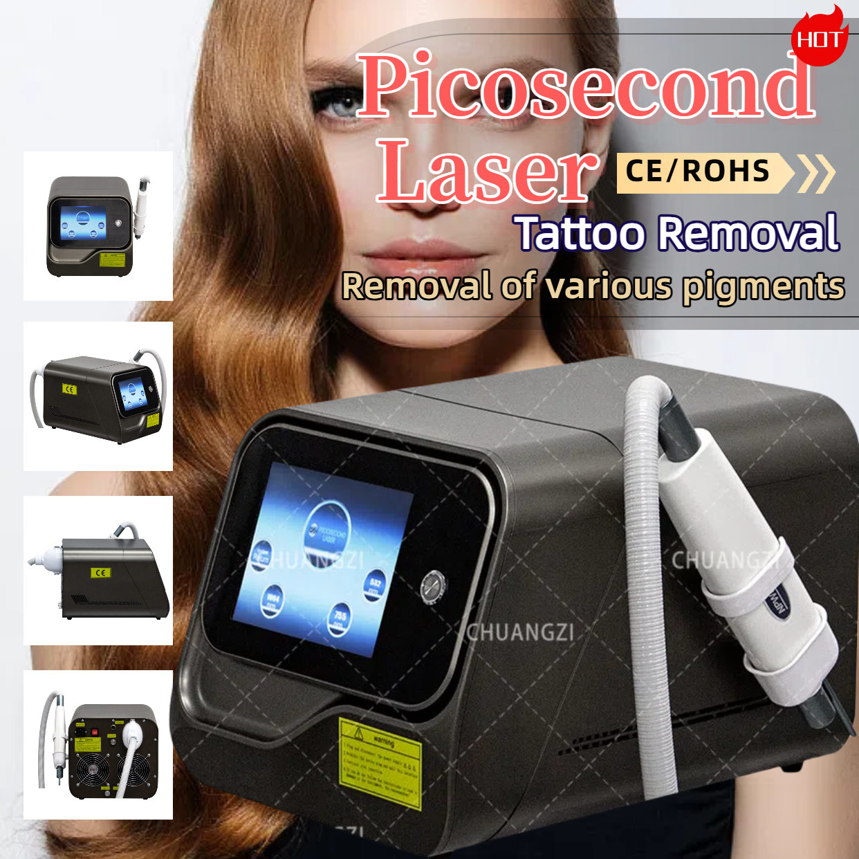 Multifunctional Professional ND:YAG Laser for Tattoo & Brow Removal with Skin Renewing Features - Certified by CE ROHS 532/755/1064/1320NM Salon