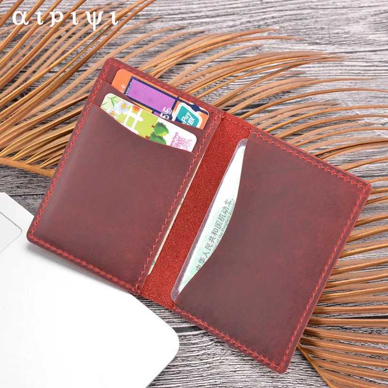 Credit ID Card Holder Vintage Design Crazy Horse Leather Customized Business Men Women WalletL251015