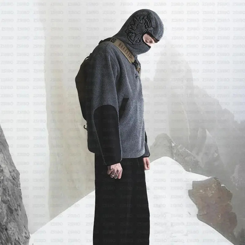 Mens Balaclava Pullover Hoodie Face Mask Winter Warm Sherpa fleece jacket Oversized Hoodies Streetwear Outdoor Activities 251009