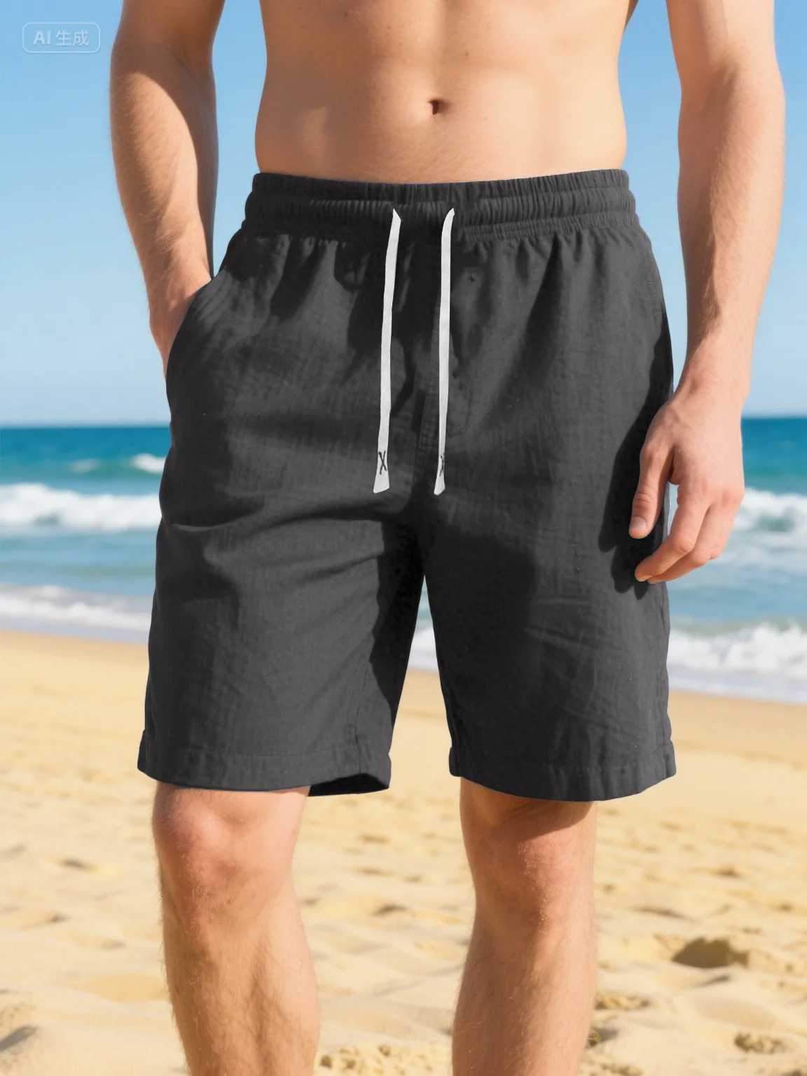 New Mens Cotton Linen Solid Color Short Lightweight Gym Pants Linen Beach Shorts Men Jogging Sport Fitness Streetwear S3XLT251015