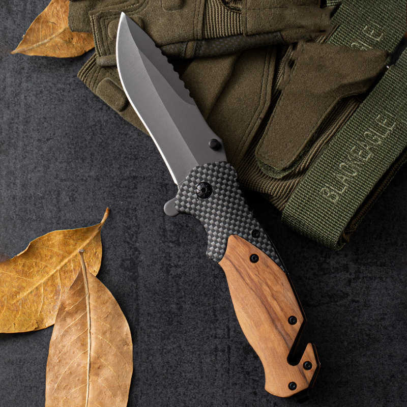 Outdoor Knife High Hardness Folding Knife Selfdefense Folding Knife Multifunctional Small Knife Outdoor Wooden Handle Folding Knife H251015