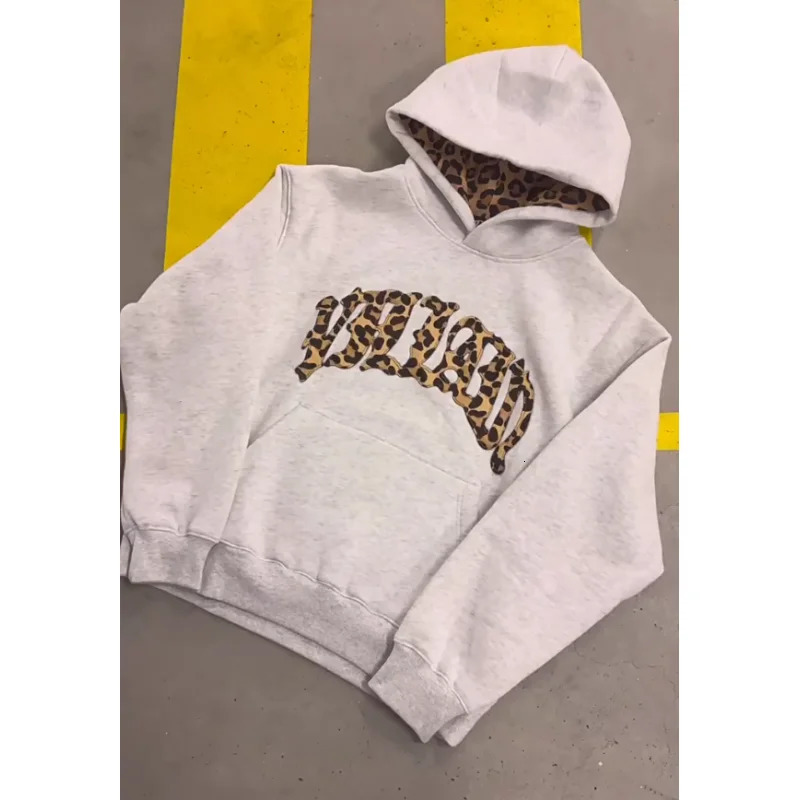 European and American trendy high street leopard print loose hooded sweatshirt casual stacking sweatpants 251015