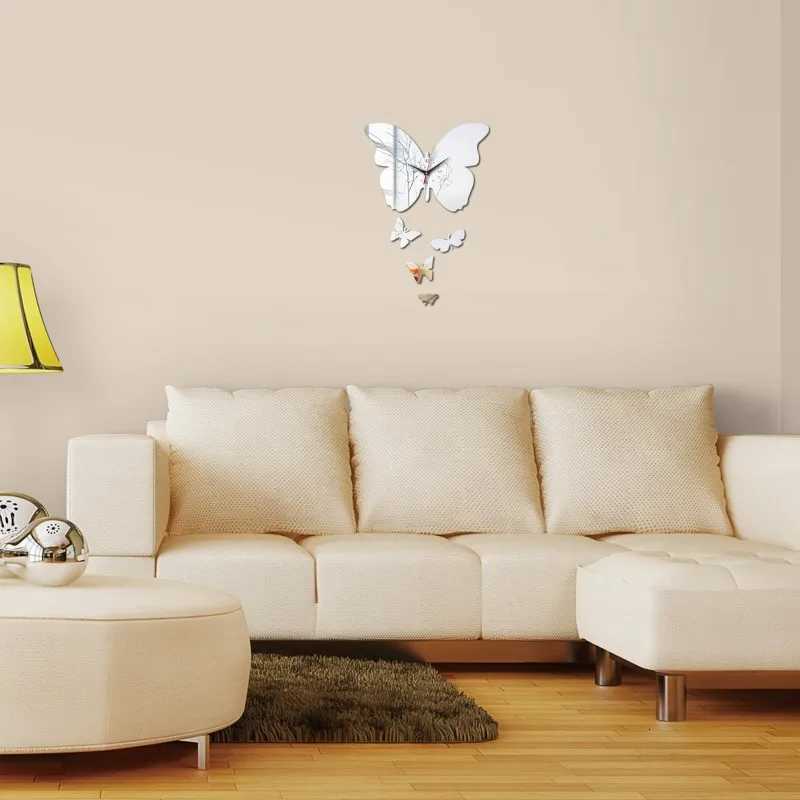 New Wall Big Butterfly Acrylic Mirror Watch Quartz Wall Clock Acrylic Stickers Modern Design Home Wall Decoration C251015
