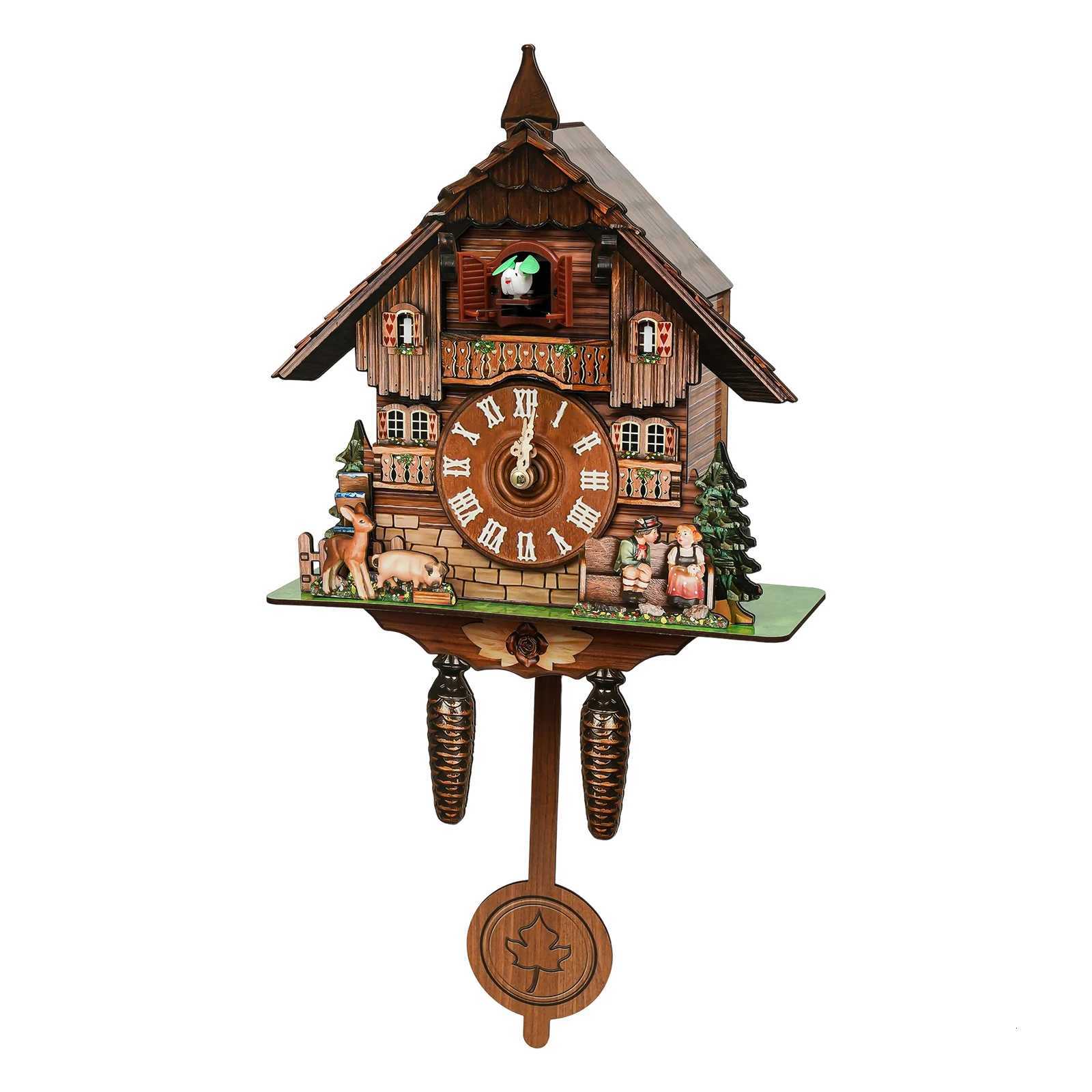 Cuckoo Wall Clock Retro Wooden Wall Clock with Pendulum Wall Clock Decoration Hanging Clock for Bedroom Living Room Office C251015
