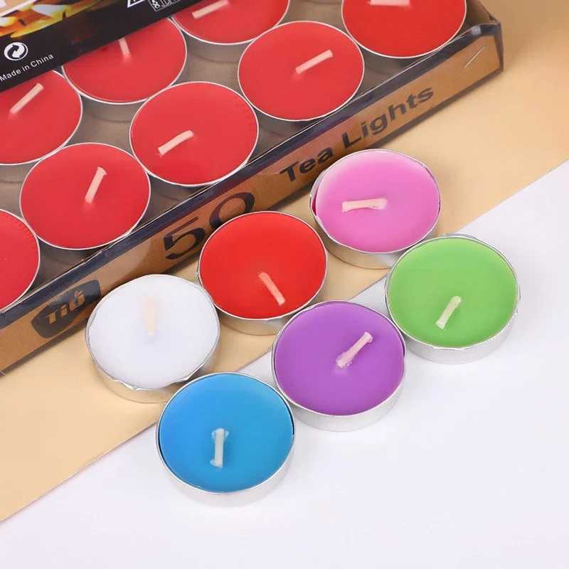 50pcs Round Heart Tea Lights Romantic Atmosphere Candles Anniversaries Wedding Party Hotel Decor Odorless Candles Wholesale C251015