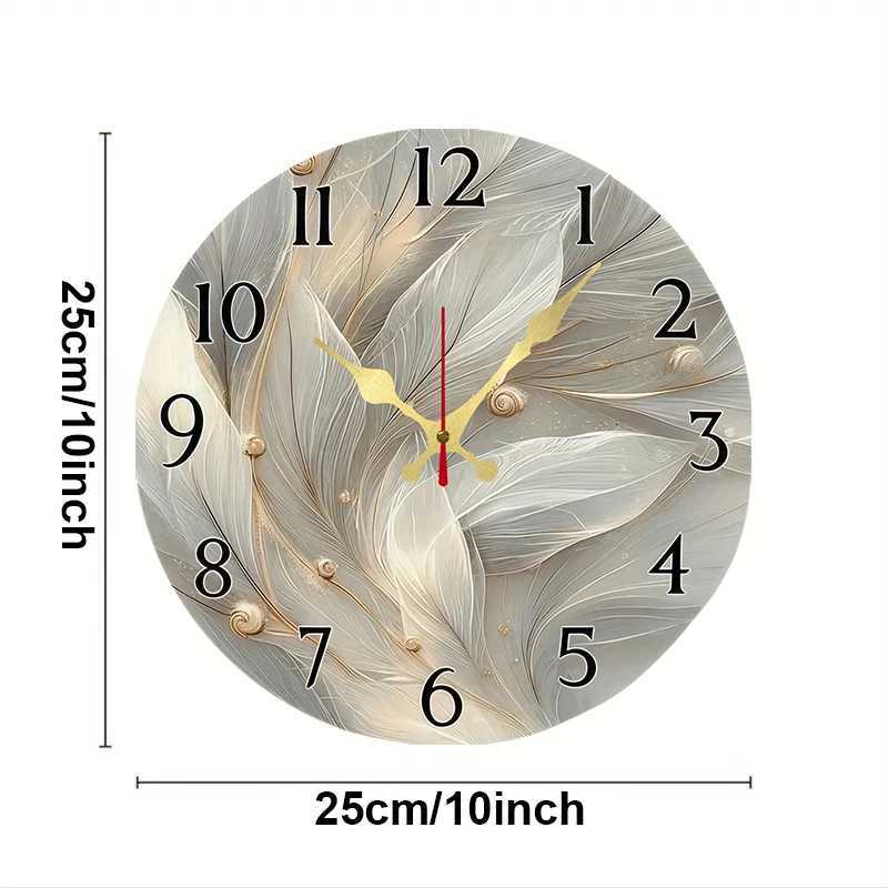 Feathered Design Wooden Round Silent Hanging Wall Clock Suitable For Living Room Office Study Room Bedroom Home Decoration C251015