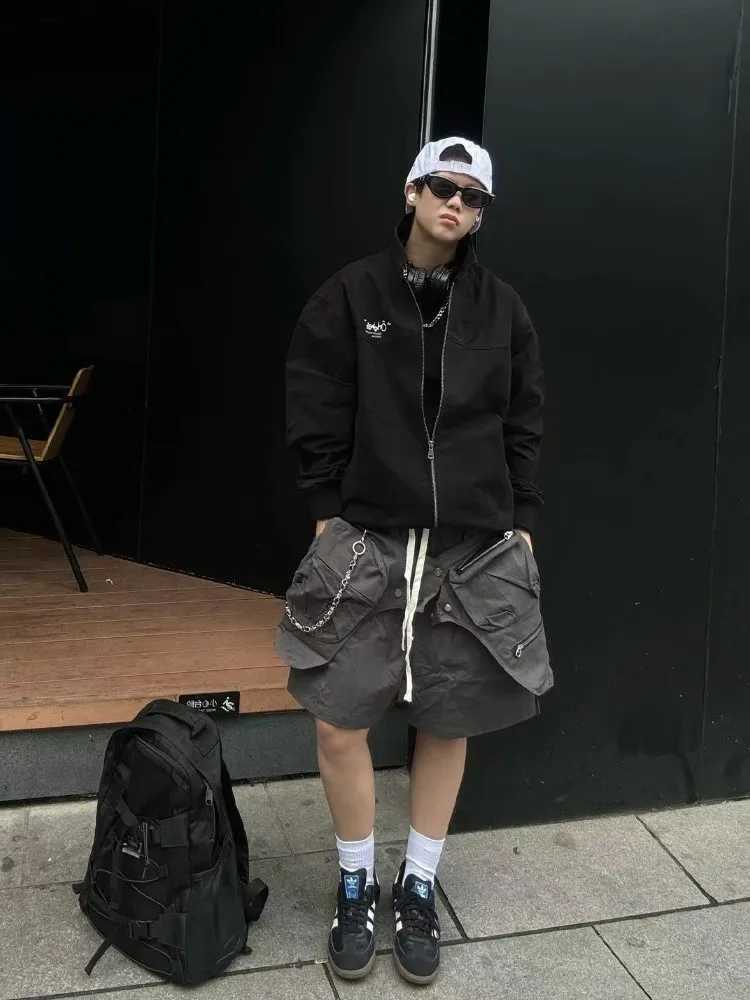 Mauroicardi Spring Summer Cool Loose Casual Soft Grey Cotton Cargo Shorts for Men Drawstring Elastic Waist Luxury Clothes 2024T251015