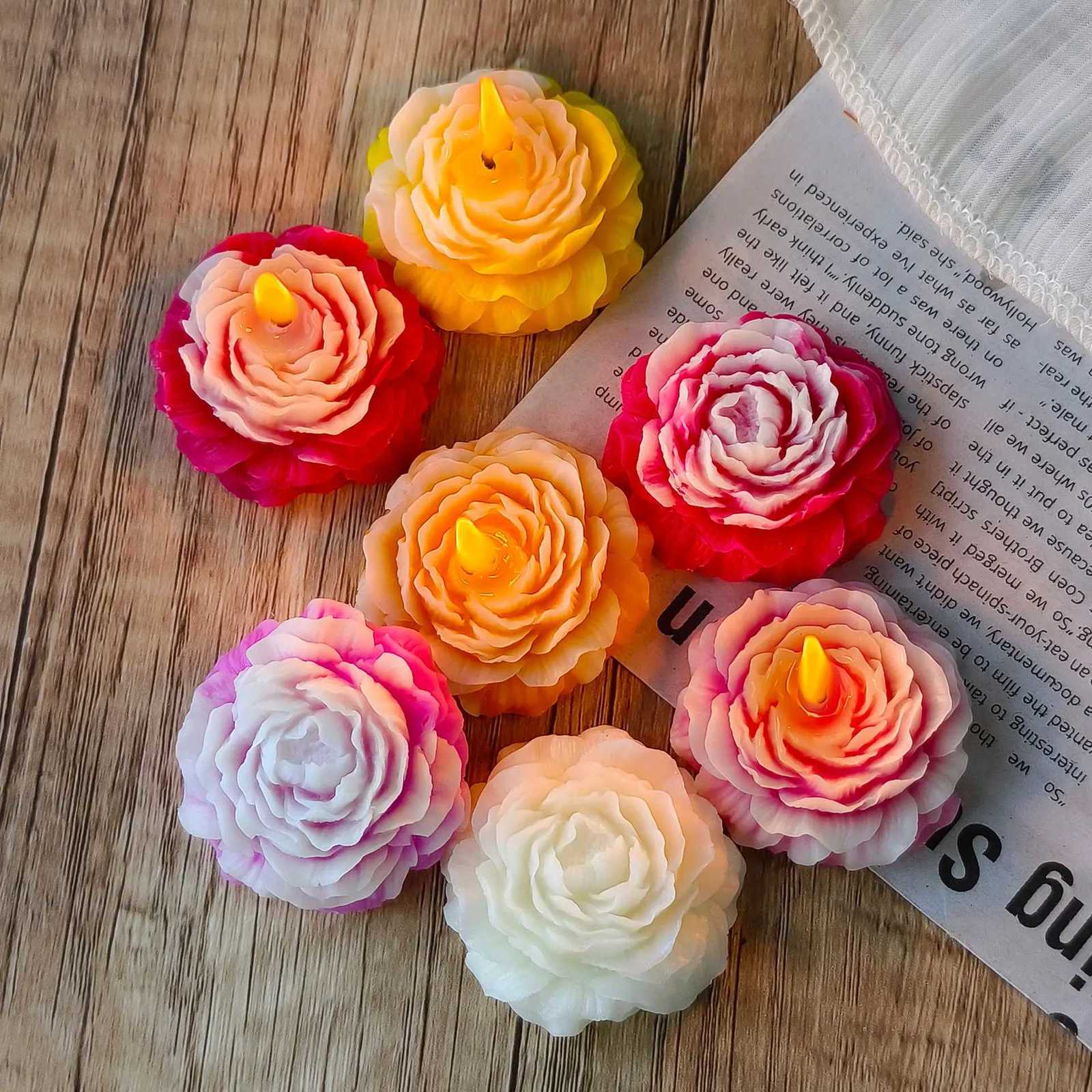 DIY Flower Aroma Candle Plaster Diffuser Stone Mould Candy Chocolate Baking Tool 3in1 Peony Flowers Handmade Soap Silicone Mold C251015