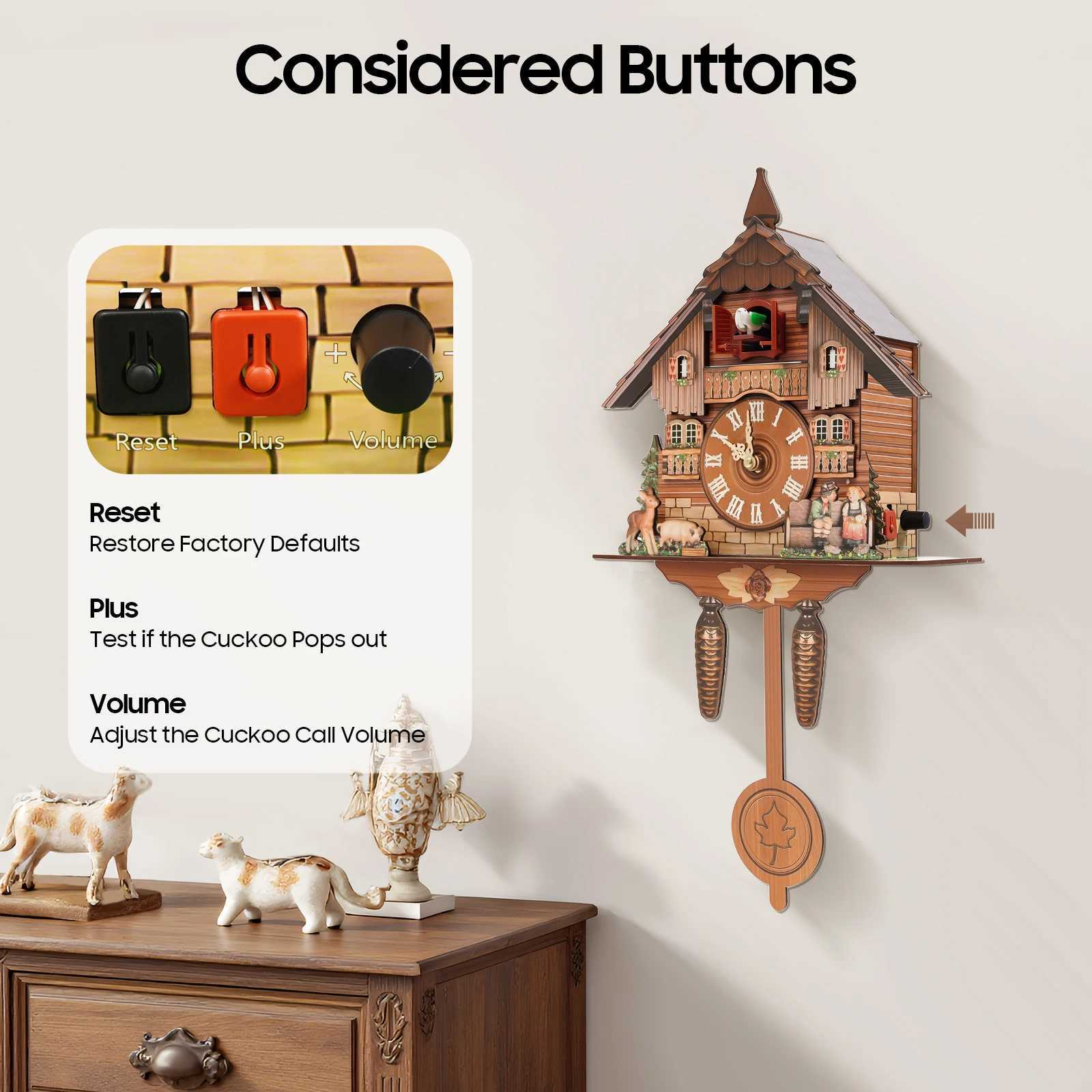 German Style Cuckoo Clock with Bird Chime Battery Operated Wall Mounted Decorative Clock for Home Living Room Bedroom Decor C251015