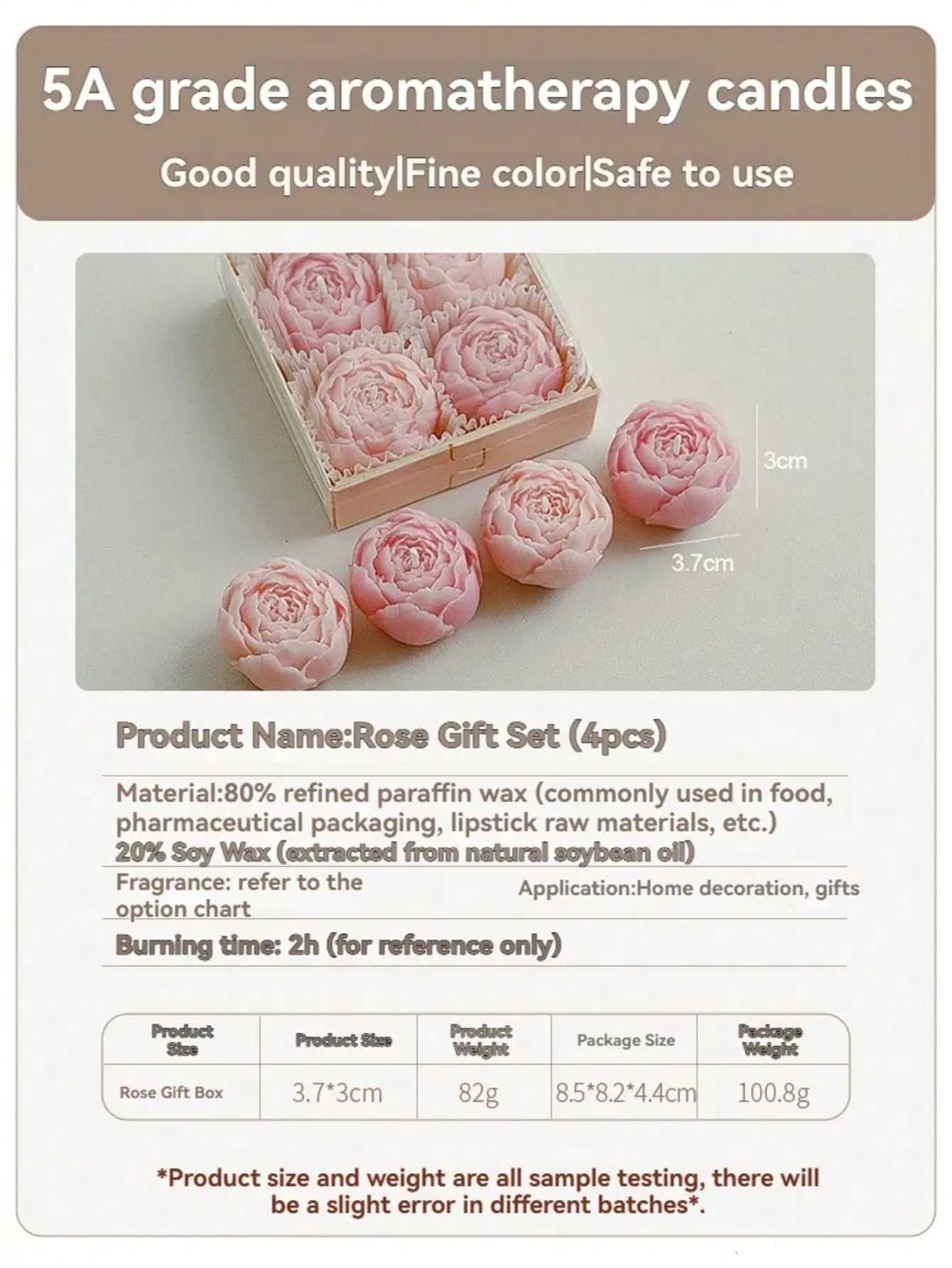 Rose Flower Shaped Soy Wax Candle Set of 4 Gift Box Handmade Decorative Smokeless Candles for Home DecorBirthdayWedding Gifts C251015