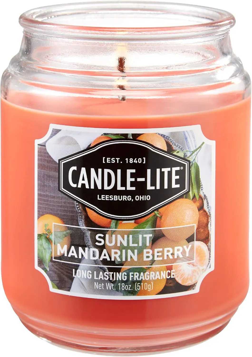CandleLite Scented Sunlit Mandarin Berry Fragrance One 18 oz Single Aromatherapy Candle with 110 Hours of Burn Time Ora C251015