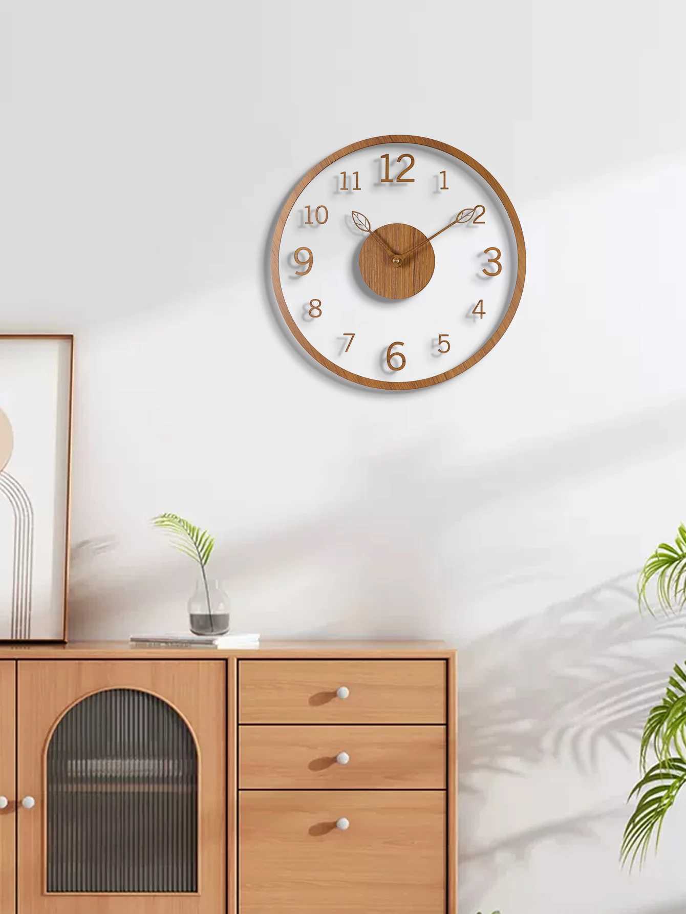 minimst wall clock tree leaf pointer wood grain wall clock silent living room bedroom office and holiday de C251015