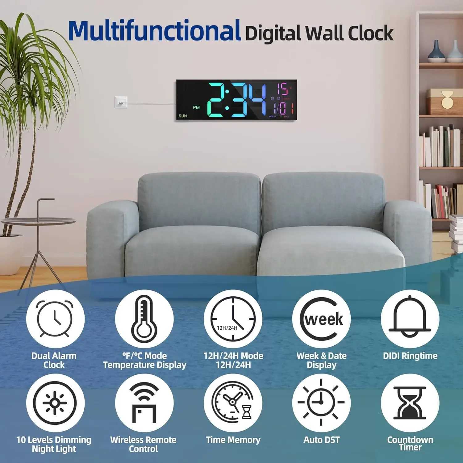 162 Large Digital Wall Clock with Remote Control Big LEDDual Alarm8 RGB Colors Digital Alarm Clock Electronic Watch C251015
